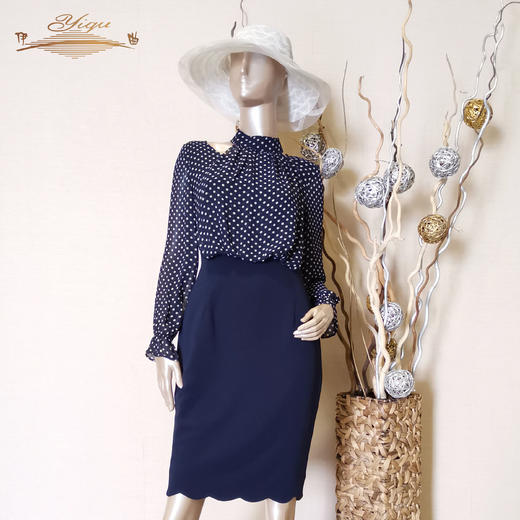 【断码】3XL码•YIQU丨“别致韵味”连身裙（海蓝波点）P 商品图0