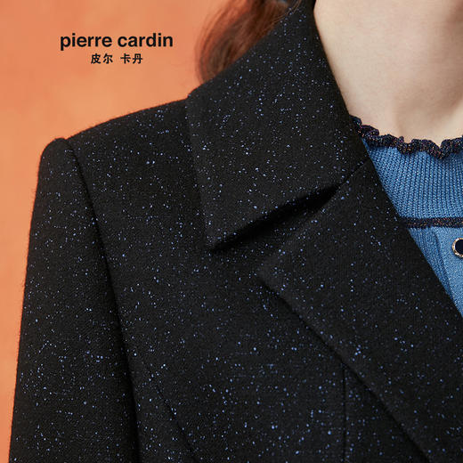 皮尔卡丹女装大衣黑色西服领长款通勤保暖羊毛呢外套P0410CL01N0
 商品图3