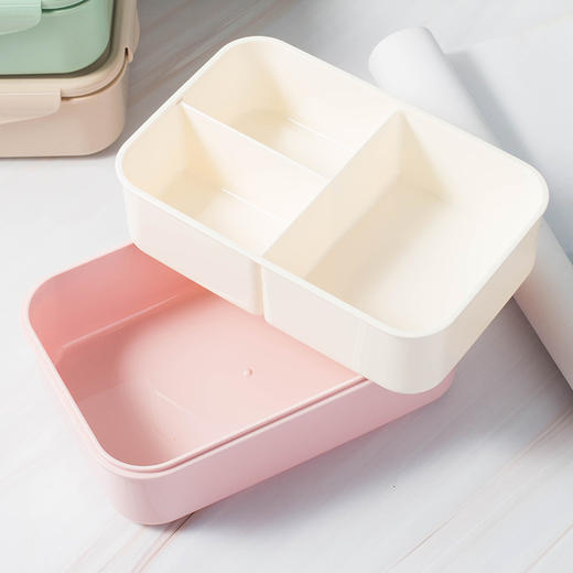 【加热单层分格午餐盒配带餐具】学生上班族居家日用塑料饭盒便当盒 商品图3