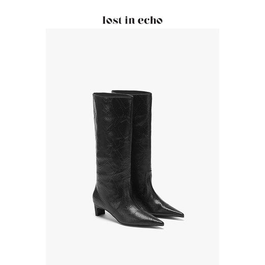 lost in echo 设计师原创 时尚宽筒尖头动物纹真皮牛皮 膝下靴 商品图1