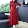 HT-N-A08-6179新款时尚优雅气质收腰显瘦圆领长袖中长款连衣裙 商品缩略图0