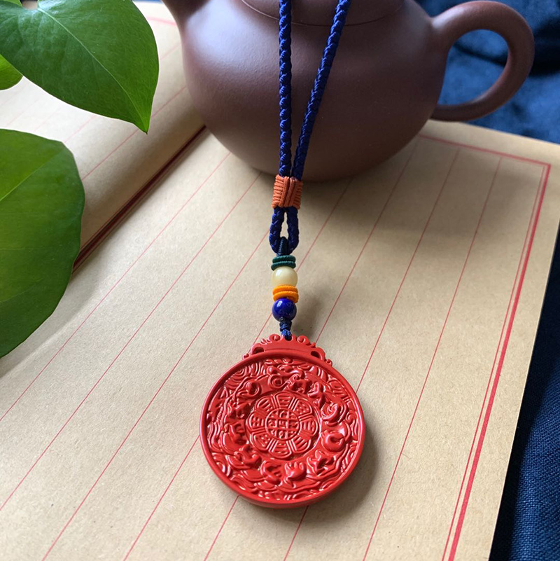 红砂圆形九宫牌蜜蜡青金石毛衣链吊坠 20克左右 饰品美物