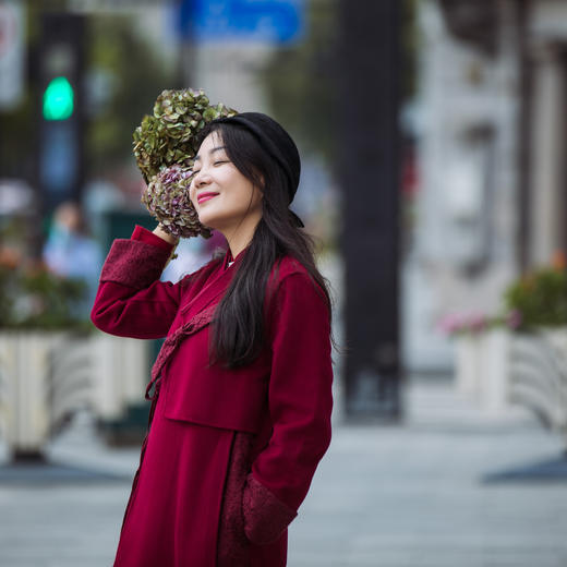 【林栖设计小店】【现货】新款秋冬女装刺绣双面呢羊毛呢子大衣中长款毛呢红色外套1914003 商品图6