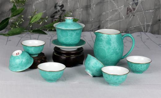 景德镇陶瓷 国瓷红叶 8头扒花茶具 商品图0