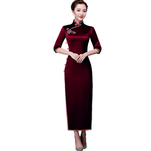 LHS-L06182妈妈装长款旗袍秋冬季喜婆婆婚礼旗袍裙婚宴服 商品图4