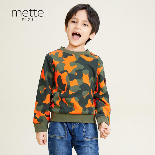 METTE童装男宝加绒迷彩卫衣2020秋冬新品圆领套头内搭保暖上衣 商品图1