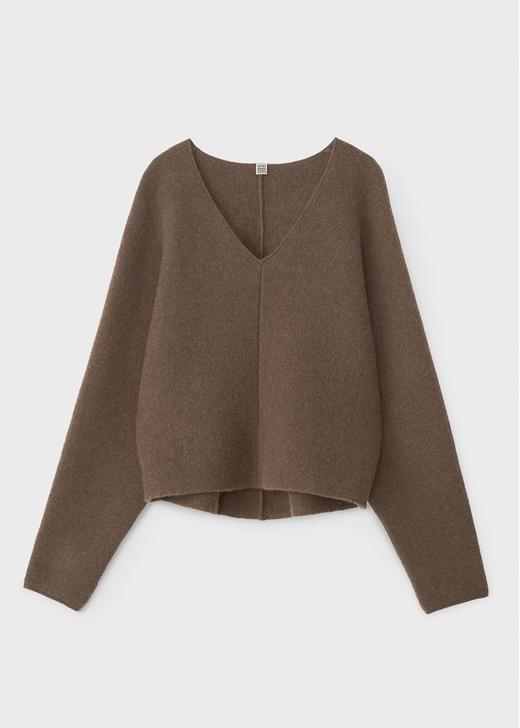 toteme 榛果色/奶白色rennes v领贝壳型羊绒针织毛衣