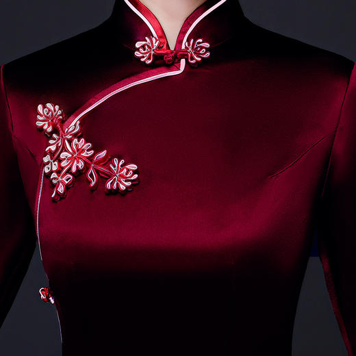 LHS-L06182妈妈装长款旗袍秋冬季喜婆婆婚礼旗袍裙婚宴服 商品图2