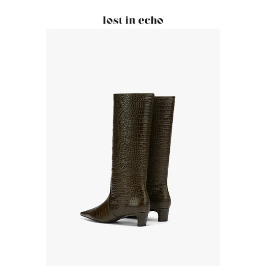lost in echo 设计师原创 时尚宽筒尖头动物纹真皮牛皮 膝下靴 商品图5