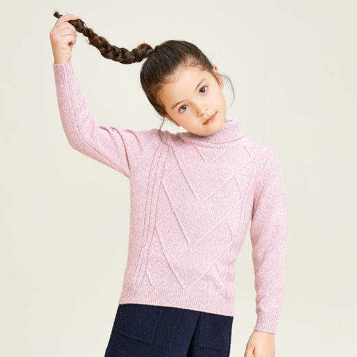 METTE羊绒世家童装100%山羊绒衫中大童中性高领混色绞花内搭毛衣 商品图2