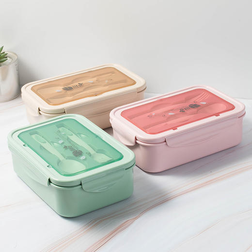 【加热单层分格午餐盒配带餐具】学生上班族居家日用塑料饭盒便当盒 商品图1