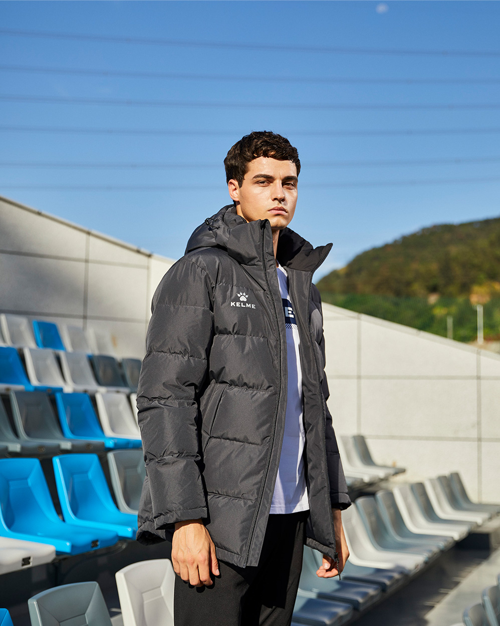 kelme卡尔美运动羽绒服男中长款官方旗舰足球训练保暖连帽外套冬