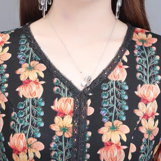 QYM-DFN-JPA930-Y女装2020新款中年妈妈装显瘦气质长款印花连衣裙 商品图3