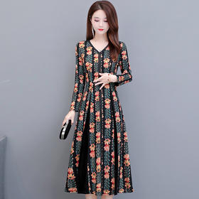 QYM-DFN-JPA930-Y女装2020新款中年妈妈装显瘦气质长款印花连衣裙