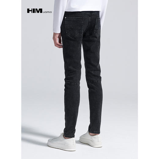 HIM漢崇 男装破洞牛仔裤秋季新青年潮流个性简约洗水灰牛仔裤 商品图2