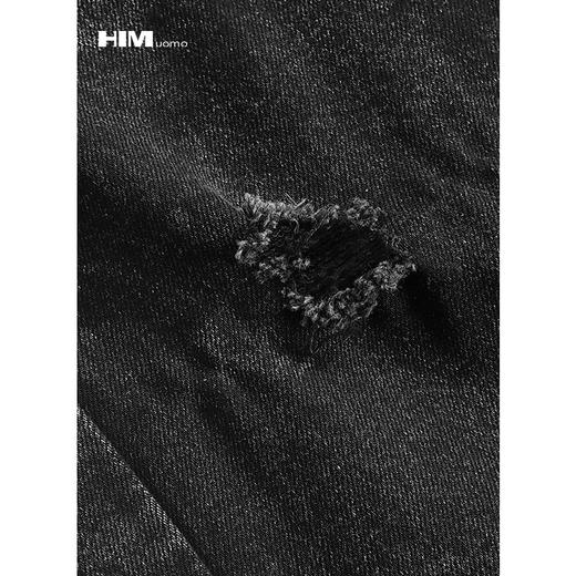 HIM漢崇 男装破洞牛仔裤秋季新青年潮流个性简约洗水灰牛仔裤 商品图3