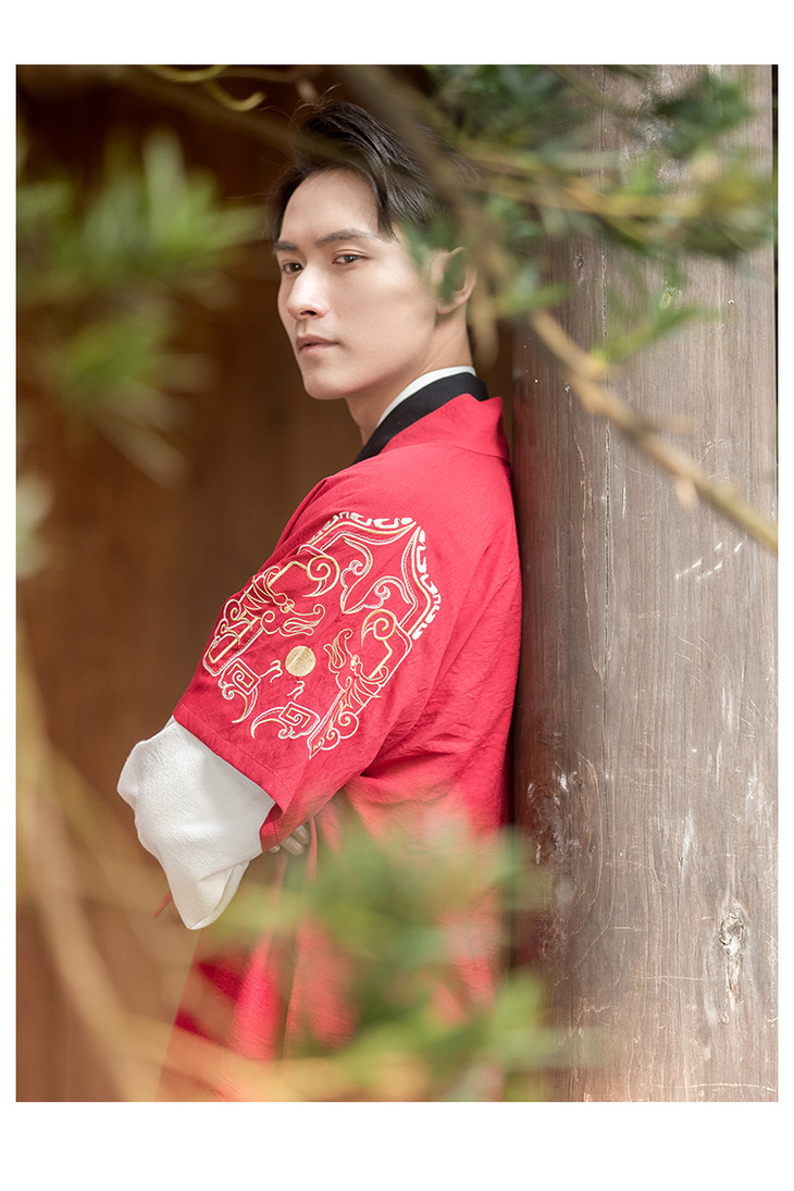 君彦原创汉服男装春夏长半臂短打上衣松紧裤子套装中国风