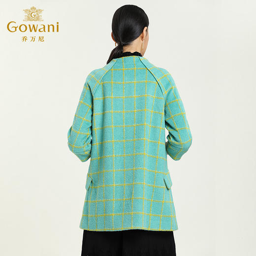 乔万尼冬季格纹九分袖羊毛大衣中长款拼接毛呢外套E154A276 商品图4