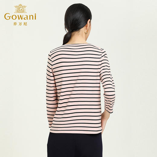 乔万尼秋季圆领七分袖上女显瘦修身条纹气质T恤女EN3C343 商品图4