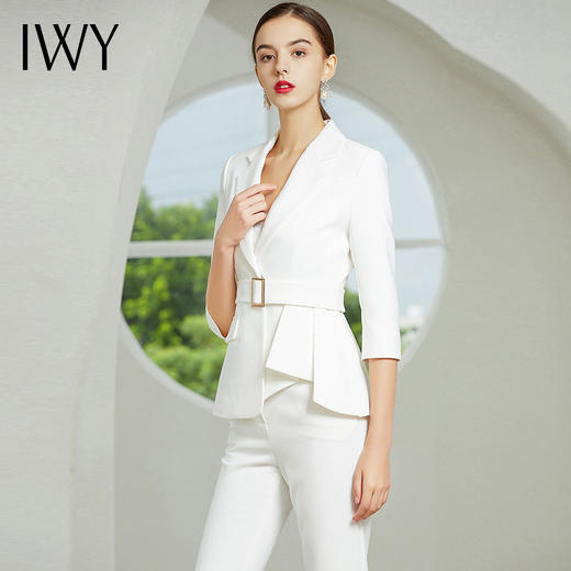IWY/【厚款】七分袖白色西装长裤套装C304+P305 商品图4