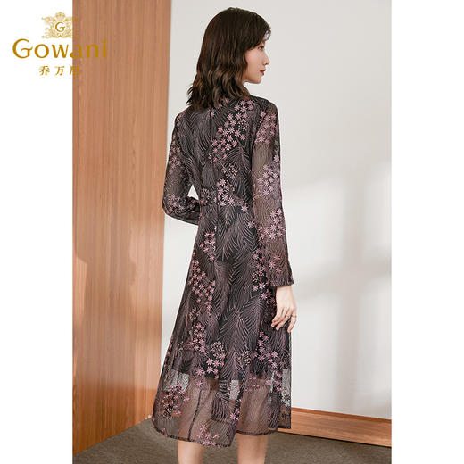 乔万尼秋季新款刺绣拼接网纱重工烫钻性感收腰显瘦优雅连衣裙ES4E357 商品图3