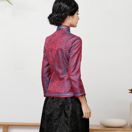 FD-1697379新款民族风优雅修身真丝印花旗袍上衣半身裙两件套 商品图4