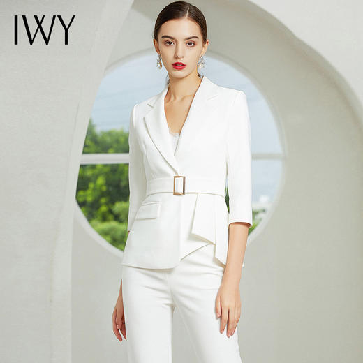 IWY/【厚款】七分袖白色西装长裤套装C304+P305 商品图2