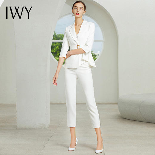 IWY/【厚款】七分袖白色西装长裤套装C304+P305 商品图5