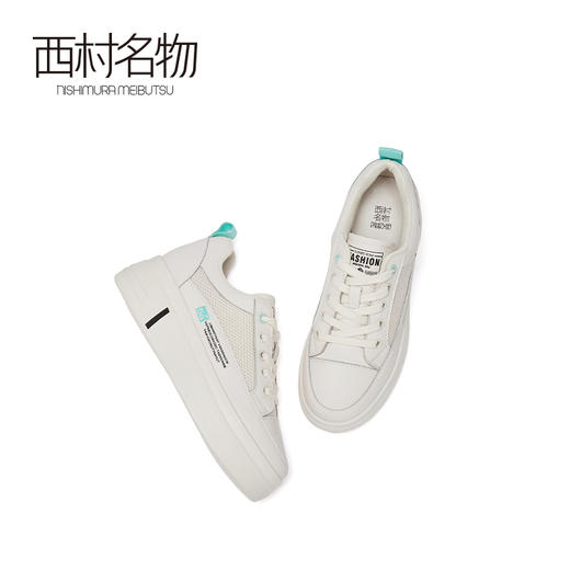 西村名物2020秋季新款小白鞋女厚底系带休闲时尚学院风板鞋T20CM31781 商品图2