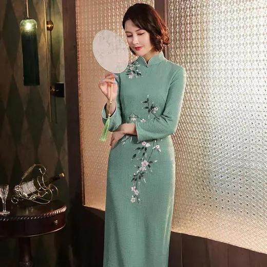 XGT-Q2409秋季新款改良针织古典印花A摆中长款旗袍裙 商品图1