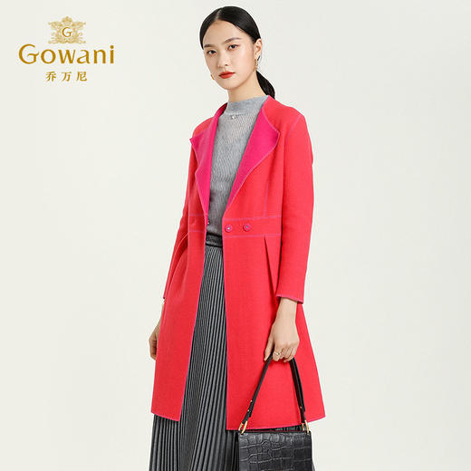 乔万尼冬季呢子大衣女翻领时尚休闲双面呢修身中长款羊毛呢外套E154A280 商品图1