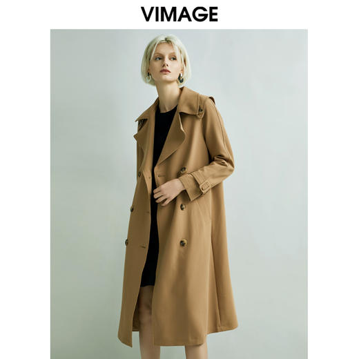 VIMAGE纬漫纪女装翻领经典显瘦收腰长款风衣外套VC2004006 商品图2
