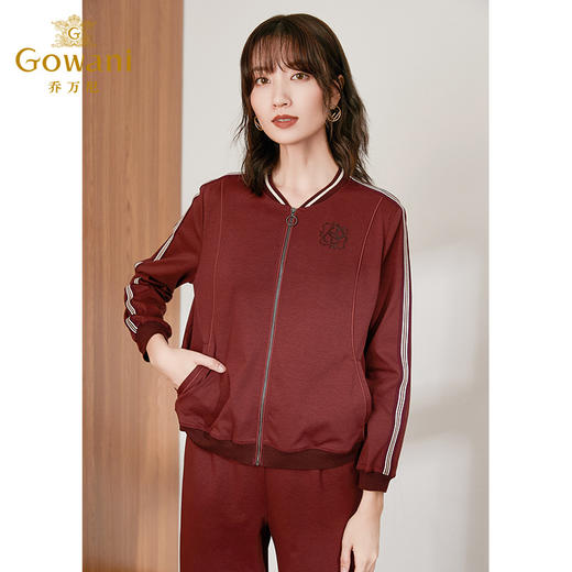 乔万尼秋季新款针织舒适弹力红色棒球服休闲日常家居运动套装ES3G608 商品图1