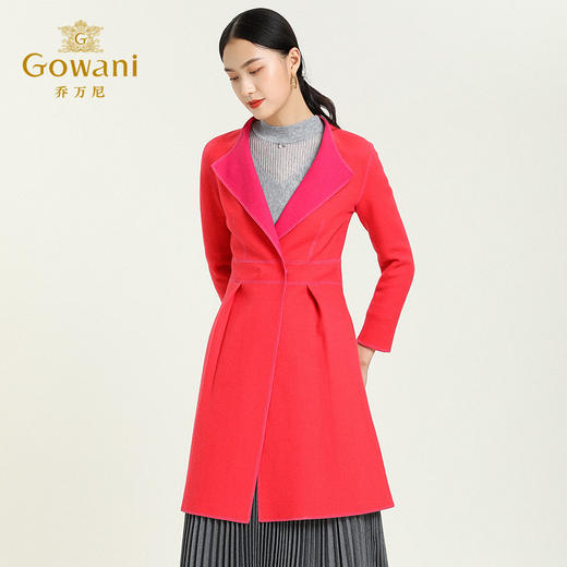 乔万尼冬季呢子大衣女翻领时尚休闲双面呢修身中长款羊毛呢外套E154A280 商品图3