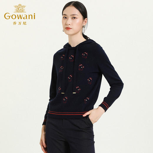 乔万尼秋冬新款设计感弹力面料舒适运动风趣味连帽针织卫衣ES4M412 商品图3