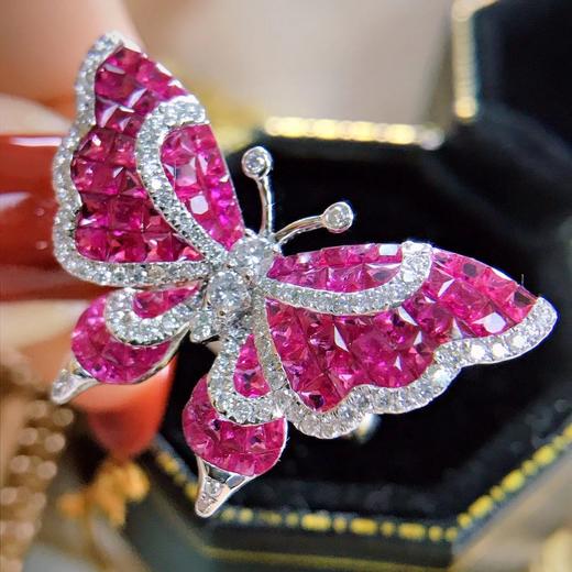 不议退h无边镶嵌精工18k红宝石蝴蝶戒指红宝石48克拉钻石126克拉圈口