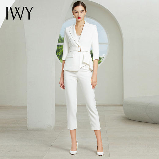 IWY/【厚款】七分袖白色西装长裤套装C304+P305 商品图3