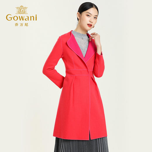 乔万尼冬季呢子大衣女翻领时尚休闲双面呢修身中长款羊毛呢外套E154A280 商品图2
