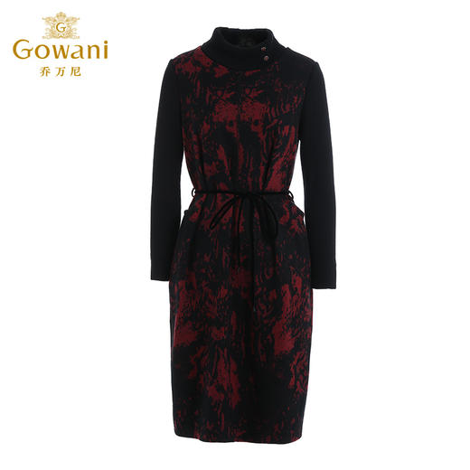 乔万尼秋冬新款高领针织拼接印花宽松羊毛收腰显瘦设计感连衣裙ES4E303 商品图4