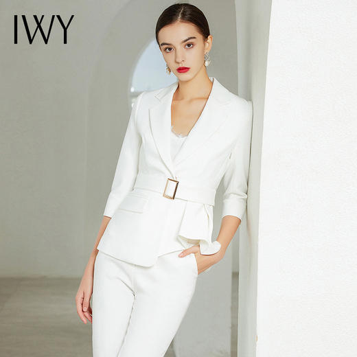 IWY/【厚款】七分袖白色西装长裤套装C304+P305 商品图6