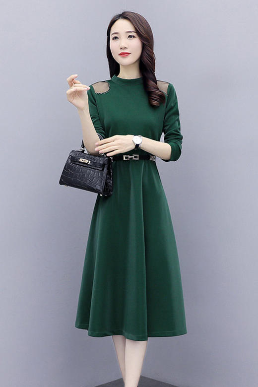 WZNH-LY2006大摆型2020年秋季长袖长裙拉链拼接时尚连衣裙 商品图5