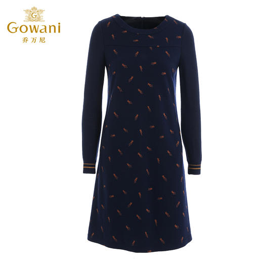 乔万尼秋冬新款蓝色趣味印花宽松圆领舒适针织弹力休闲连衣裙ES4E301 商品图5