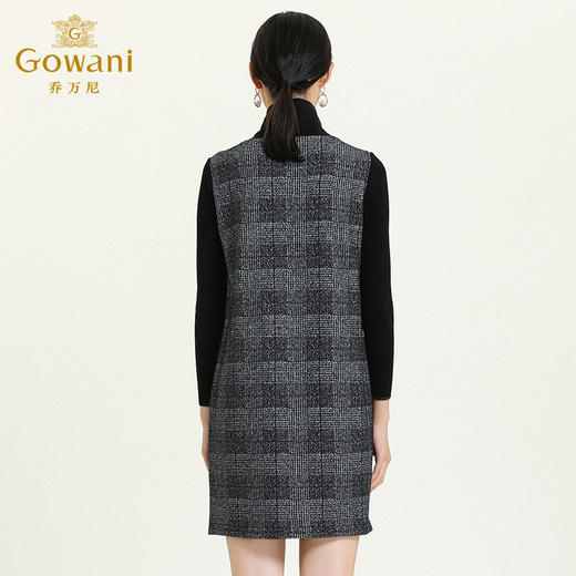 乔万尼秋冬高领设计保暖舒适羊毛针织拼接复古优雅连衣裙ES4E329 商品图3