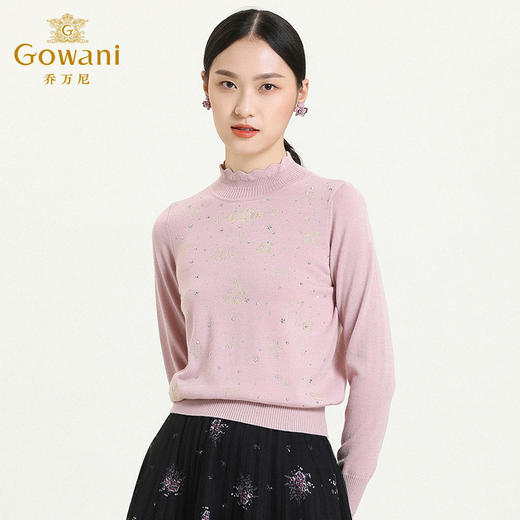 乔万尼秋冬新款宽松舒适柔美烫钻刺绣设计星星花边领针织上衣ES4M380 商品图2