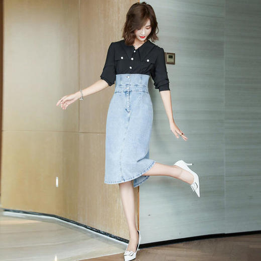 WZNH-HJY2096修身舒适牛仔拼接连衣裙 商品图3