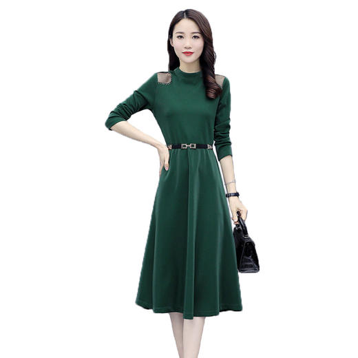 WZNH-LY2006大摆型2020年秋季长袖长裙拉链拼接时尚连衣裙 商品图4