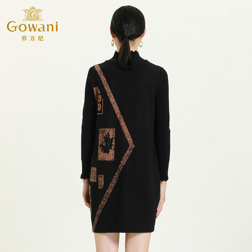 乔万尼秋冬新款花边立领设计几何印花羊毛宽松舒适设计感连衣裙ES4E308 商品图3