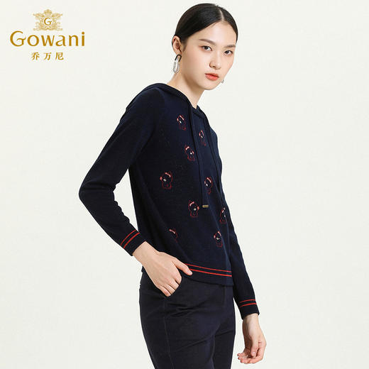 乔万尼秋冬新款设计感弹力面料舒适运动风趣味连帽针织卫衣ES4M412 商品图1