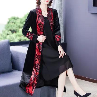 AHM-8261新款长袖中长款宽松遮肉提花上衣 商品图0