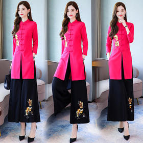 WZNH-HRYZ657新款中国风复古阔腿裤套装